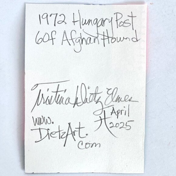 ACEO Original Art Card Acrylic Mixed Media Vintage Afghan Dog Postage Stamp ATC - Picture 3 of 3